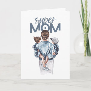 Personalised Super Mum with Son and Daughter Gift Card