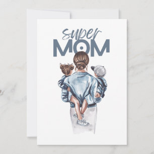 Personalised Super Mum with Son and Daughter Gift Holiday Card