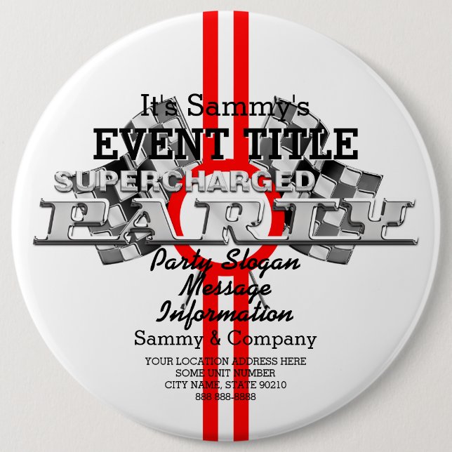 Personalised Supercharged Performance Party 6 Cm Round Badge (Front)