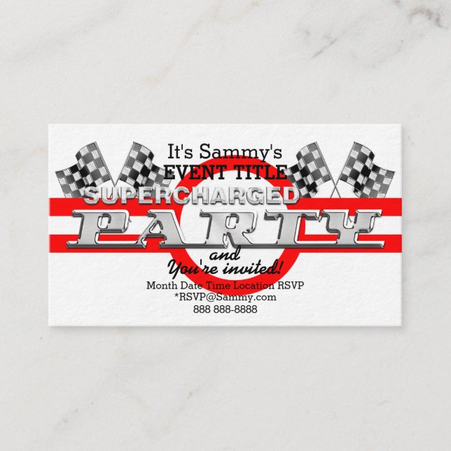 Personalised Supercharged Performance Party Enclosure Card (Front)