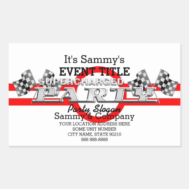 Personalised Supercharged Performance Party Rectangular Sticker (Front)