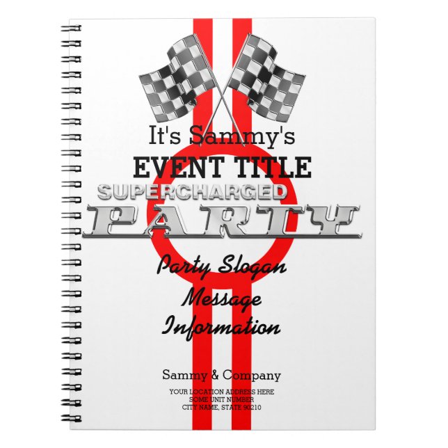 Personalised Supercharged Performance Party Spiral Notebook (Front)