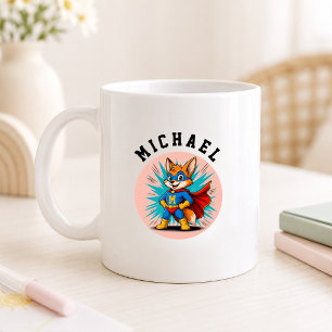 Personalised Superhero Fox Name & Initial Coffee Mug