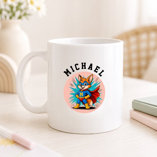 Personalised Superhero Fox Name & Initial Coffee Mug (Personalized Superhero Fox Name & Initial Coffee Mug)