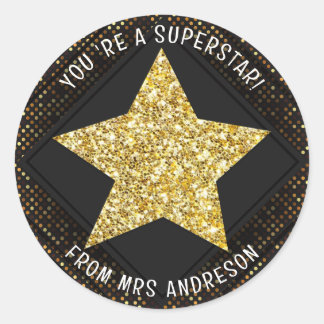 Personalised superstar Teacher Reward Classic Round Sticker