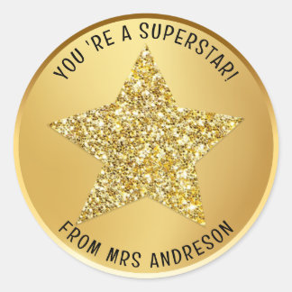 Personalised superstar Teacher Reward Classic Round Sticker