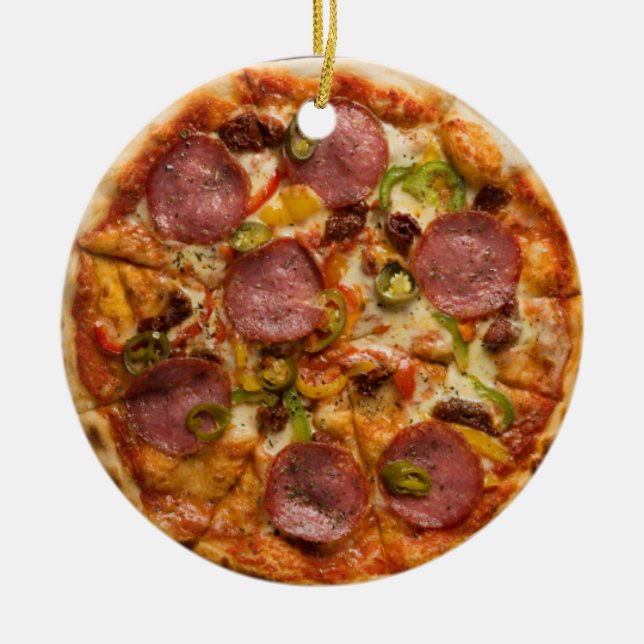 Personalised Supreme Pizza Ceramic Tree Decoration (Front)