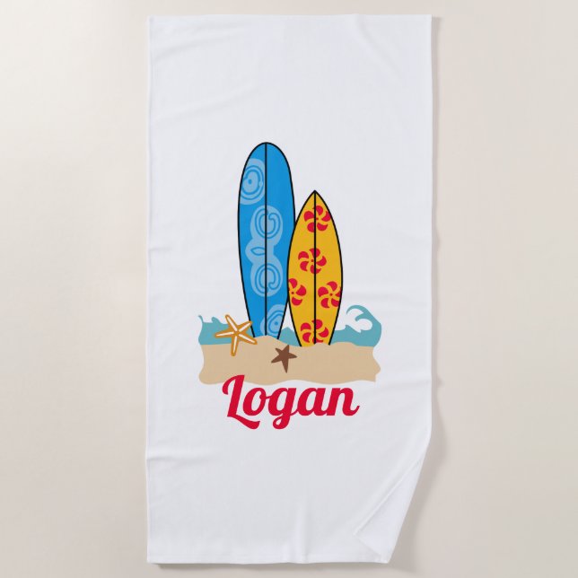Personalised Surfboards Beach Towel (Front)