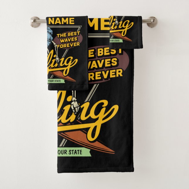 Personalised Surfing Skeleton Ride Waves Surfer  Bath Towel Set (Insitu)