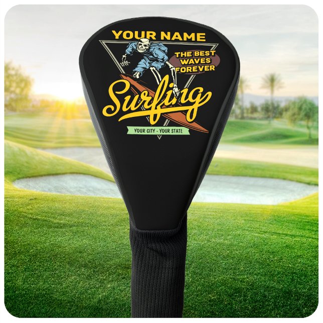 Personalised Surfing Skeleton Ride Waves Surfer  Golf Head Cover (Creator Uploaded)