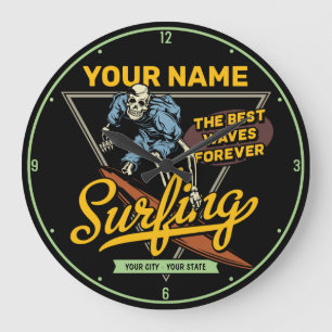 Personalised Surfing Skeleton Ride Waves Surfer Large Clock