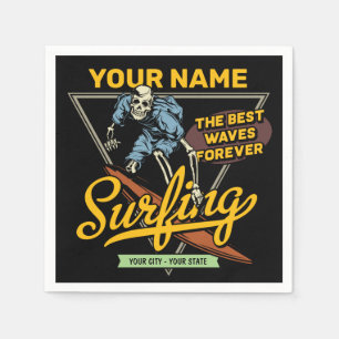 Personalised Surfing Skeleton Ride Waves Surfer Napkin