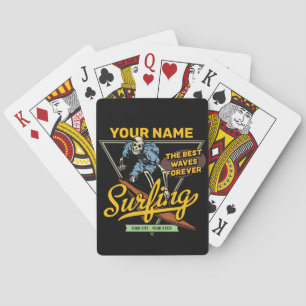 Personalised Surfing Skeleton Ride Waves Surfer  Playing Cards