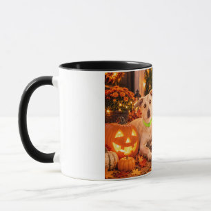 Personalised Surprised Dog Happy Halloween Mug