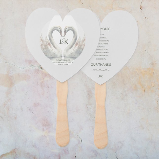 Personalised Swan Wedding Program Hand Fans (Personalized Swan Wedding Program Hand Fans (front and back))