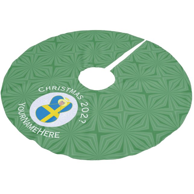 Personalised Swedish Angel Christmas Flag  Brushed Polyester Tree Skirt (Angled)