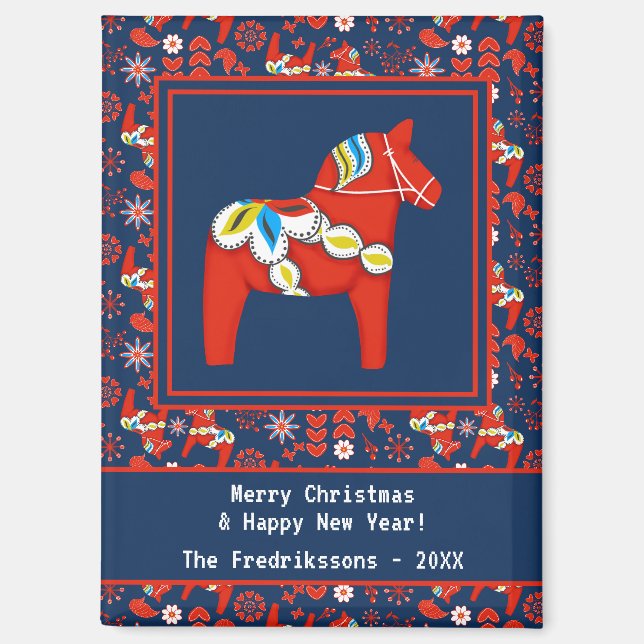 Personalised Swedish Dala Horse Christmas Magnet (Front)