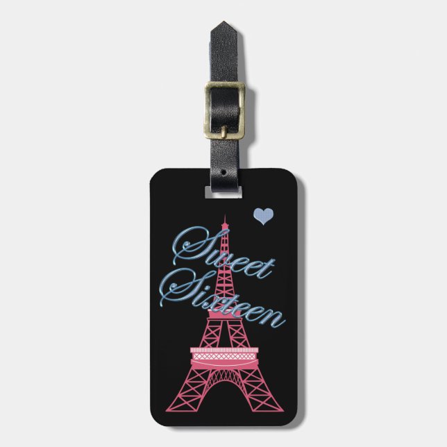 Personalised  Sweet 16 Eiffel Tower Luggage Tag (Front Vertical)