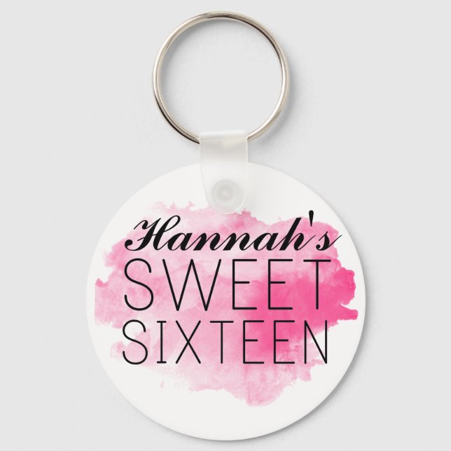 Personalised Sweet 16 Keychain Favour/Gift Pink (Front)