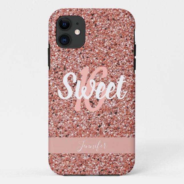 Personalised Sweet 16 Pink Rose Gold Glitter Case-Mate iPhone Case (Back)