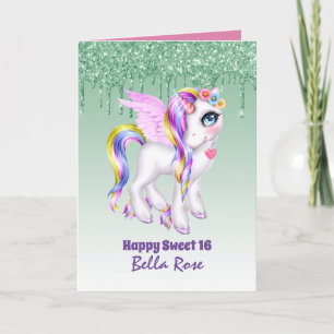 Personalised Sweet 16 Pretty Unicorn Birthday Card