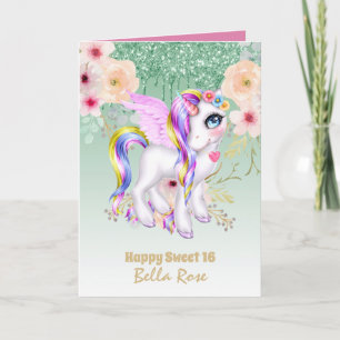Personalised Sweet 16 Pretty Unicorn Birthday Card