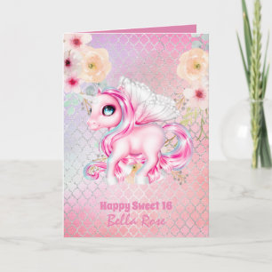 Personalised Sweet 16 Pretty Unicorn Birthday Card