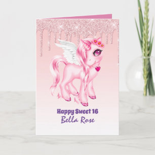 Personalised Sweet 16 Pretty Unicorn Birthday Card