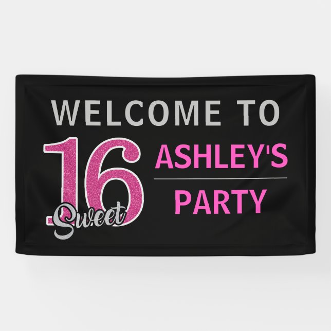 Personalised Sweet 16 Sixteen Hot Pink Welcome Banner (Horizontal)