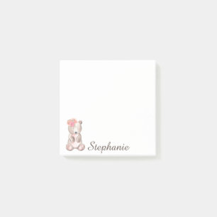 Personalised Sweet Bear With Flowers Watercolor Post-it Notes