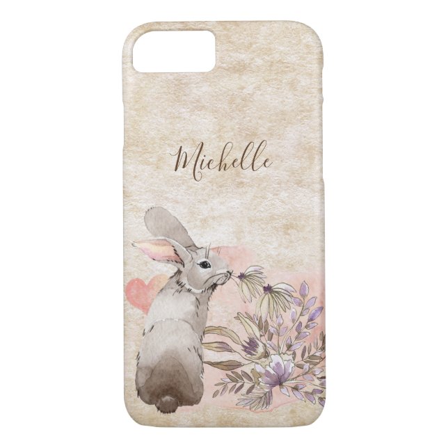 Personalised Sweet Bunny Rabbit and Pretty Flowers Case-Mate iPhone Case (Back)