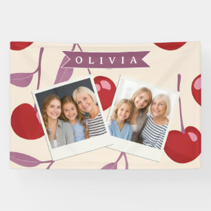 Personalised Sweet Cherry Pattern Cute Girly Retro Banner