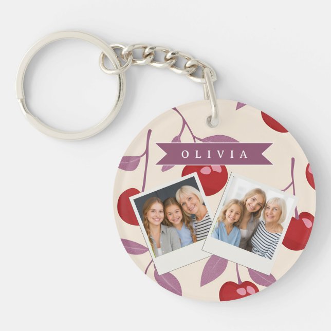 Personalised Sweet Cherry Pattern Cute Girly Retro Key Ring (Front)