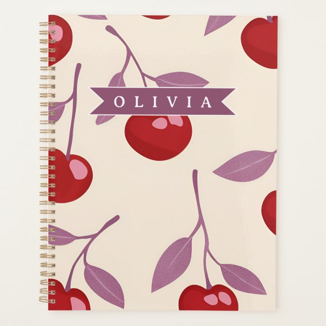 Personalised Sweet Cherry Pattern Cute Girly Retro Planner (Front)