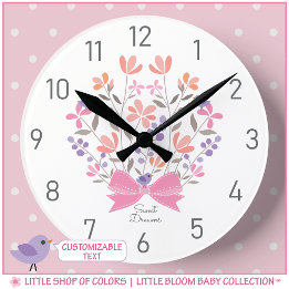 Personalised Sweet Dreams Floral Girls Wall Clock