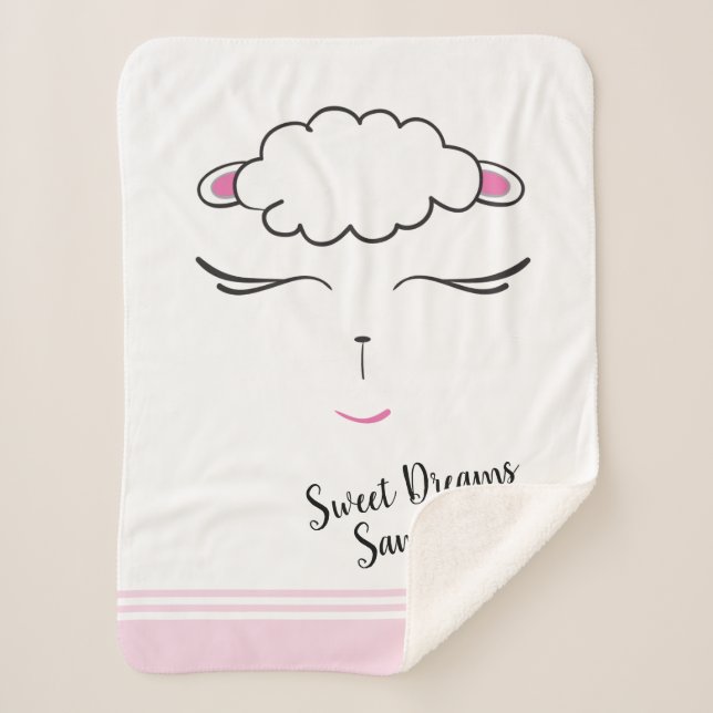 Personalised, Sweet Dreams, Lamb, Pink, Baby Sherpa Blanket (Front)