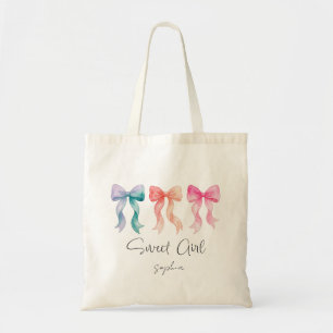 Personalised Sweet Girl Tote Bag Custom Name Bow
