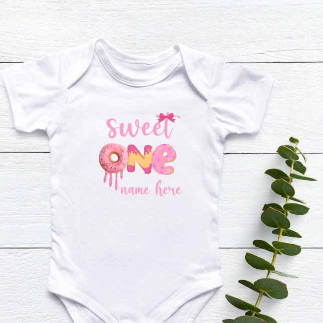 Personalised Sweet One Doughnut Birthday Baby Bodysuit (Personalized Sweet One Donut Birthday Theme Baby Bodysuit)
