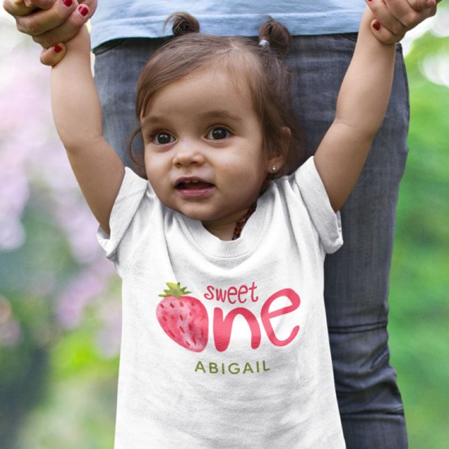 Personalised Sweet One Strawberry 1st Birthday Baby T-Shirt (Creator Uploaded)