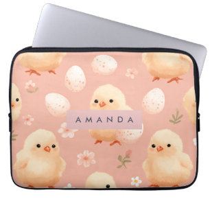 Personalised Sweet Pastel Baby Chick Pattern Laptop Sleeve