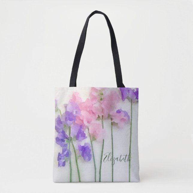 Personalised Sweet Pea Watercolor Tote Bag (Front)