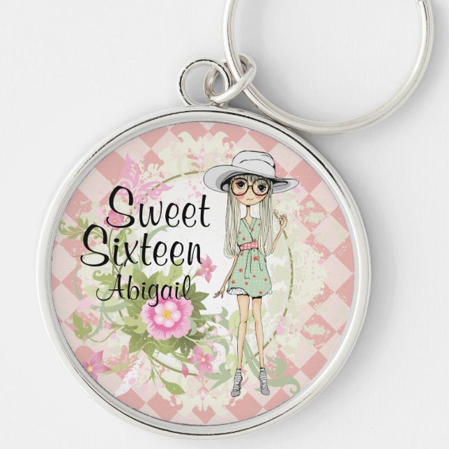 Personalised Sweet Sixteen Cool Girl Sweet 16 Key Ring (Front)