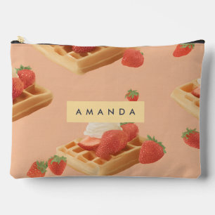Personalised Sweet Strawberry Waffle Pattern Accessory Pouch