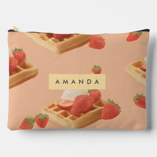 Personalised Sweet Strawberry Waffle Pattern Accessory Pouch (Front)