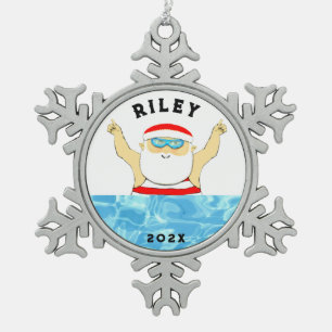 personalised swimmer collectable snowflake pewter christmas ornament