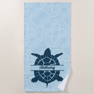 Personalised Swimming Blue Sea Turtle Beach Towel