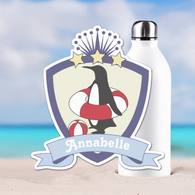 Personalised Swimming Club Crest Cute Penguin Kids (Creator Uploaded)