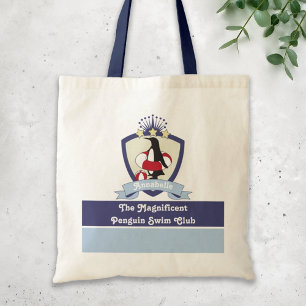 Personalised Swimming Club Crest Cute Penguin Kids Tote Bag