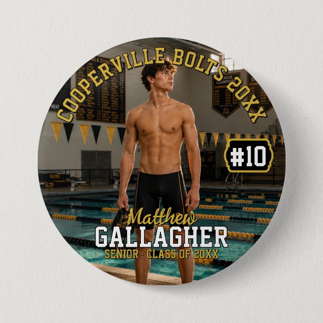 Personalised Swimming Photo Button (Front)