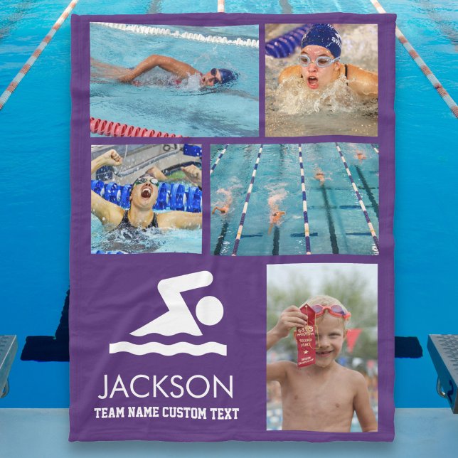 Personalised Swimming Photo Collage Swim Logo Fleece Blanket (Creator Uploaded)
